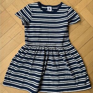 Petit Bateau Navy and White Striped Kids Dress, size 5T / 5 years